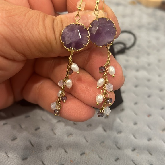 Genuine Amethyst & Fresh Water Pearl Earrings-Boutique - Picture 5 of 6